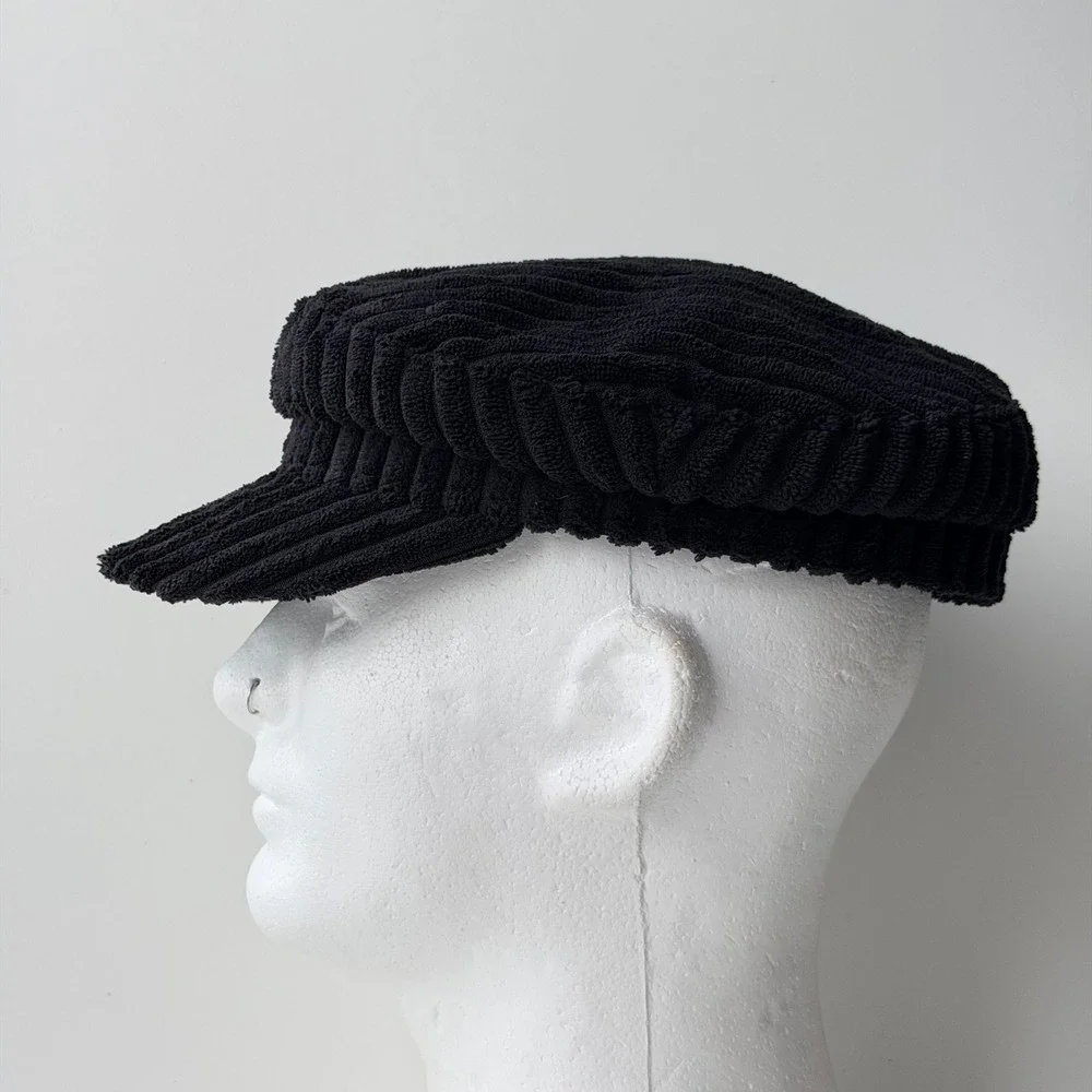 Free People Black Ribbed Corduroy Newsboy Cap